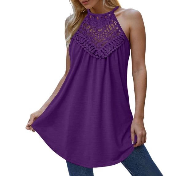 DHFJKG Womens Summer Top Floral Lace Sleeveless Round Neck Comfortable ...