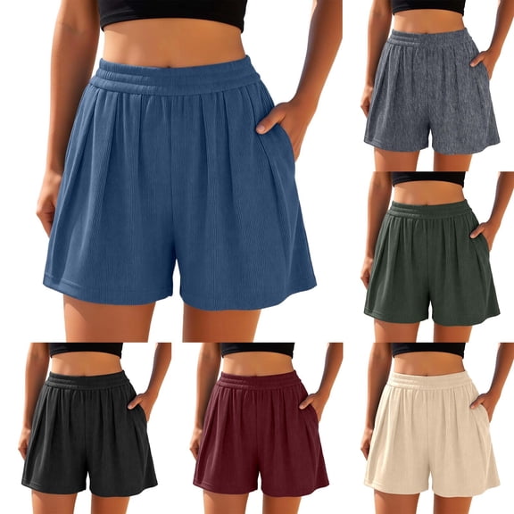DHFJKG Womens Sweat Shorts Athletic Loose Fit Wide Leg Solid Color Running Shorts With Pockets Summer Stylish Bottoms