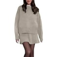 thumbnail image 1 of DHFJKG Womens Sweater Sets Two Piece Outfits Knitted Crew Neck Long Sleeve Sweaters Mini A-Line Skirts Solid Color Matching Set Stylish Outfit, 1 of 6