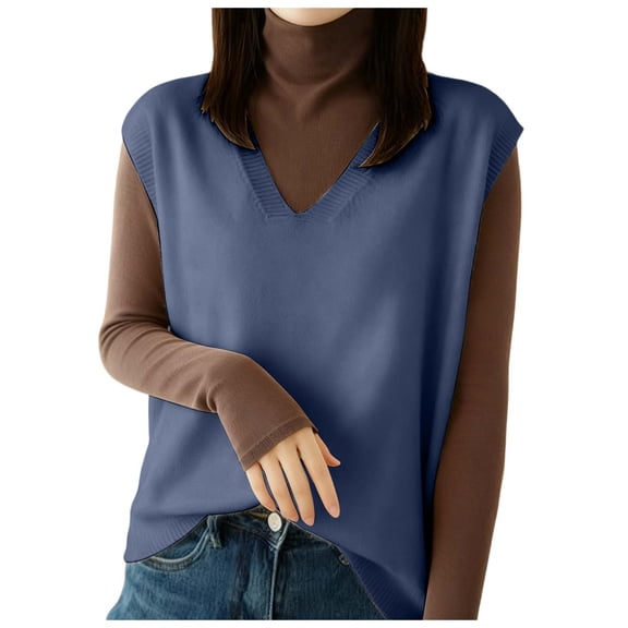 DHFJKG Womens Sweater Vests Knitted Solid Color Sleeveless V Neck Tunic Top Pullover Loose Fit Casual Tops