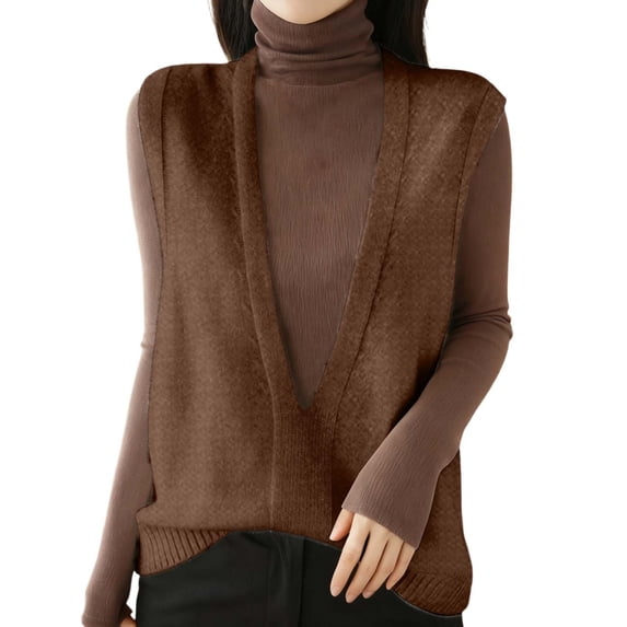 DHFJKG Womens Sweater Vests Layering Top Knitted Solid Color Sleeveless Deep V Neck Tunic Pullover Loose Fit Casual Tops