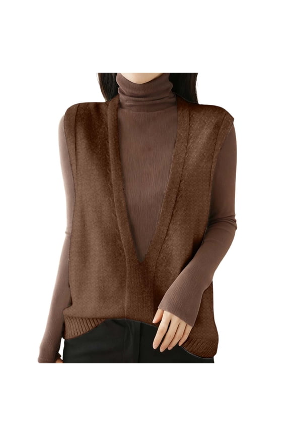 Womens Sweater Vests Layering Top Knitted Solid Color Sleeveless Deep V Neck Tunic Pullover Loose Fit Casual Tops
