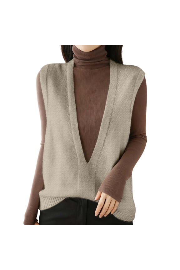 Womens Sweater Vests Layering Top Knitted Solid Color Sleeveless Deep V Neck Tunic Pullover Loose Fit Soft Tops