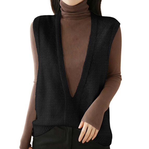 DHFJKG Womens Sweater Vests Layering Top Knitted Solid Color Sleeveless Deep V Neck Tunic Pullover Loose Fit Stylish Tops