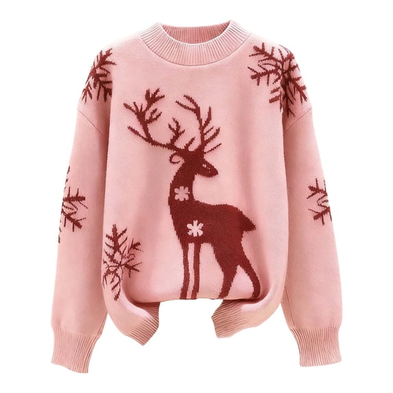 DHFJKG Womens Sweaters Christmas Reindeer Pattern Loose Fit Crewneck Long Sleeve Knitted Top Fall Winter Xmas Holiday Elk Soft Jumper Tops