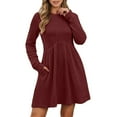 thumbnail image 1 of DHFJKG Womens Sweaters Dress Bohemian Knit Ribbrd Solid Color Long Sleeve Round Neck Mini Dress With Pockets Versatile Dresses, 1 of 5