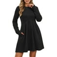 thumbnail image 1 of DHFJKG Womens Sweaters Dress Bohemian Knit Ribbrd Solid Color Long Sleeve Round Neck Mini Dress With Pockets Versatile Dresses, 1 of 5