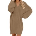 thumbnail image 1 of DHFJKG Womens Sweaters Dress Fluffy Deep V Neck Neck Lantern Sleeve Loose Fit Mini Sweater Dress Casual Office Solid Color Cozy Dresses, 1 of 5