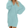 thumbnail image 1 of DHFJKG Womens Sweaters Dress Fluffy Deep V Neck Neck Lantern Sleeve Loose Fit Mini Sweater Dress Casual Office Solid Color Cozy Dresses, 1 of 5