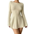 thumbnail image 1 of DHFJKG Womens Sweaters Dress Knit Jacquard Slim Fit Solid Color Long Sleeve Scoop Neck Mini Dress Winter Cozy Dresses, 1 of 3
