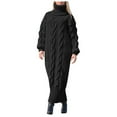 thumbnail image 1 of DHFJKG Womens Sweaters Dress Turtleneck Knitted Jacquard Sweater Solid Color Loose Fit Maxi Dress Winter Long Sleeve Ankle-Length Cozy Dresses, 1 of 6