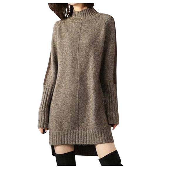 DHFJKG Womens Sweaters Dress Winter Crew High Neck Long Sleeve Loose Fit Mini Knitwear Dress Thermal Classic Dresses