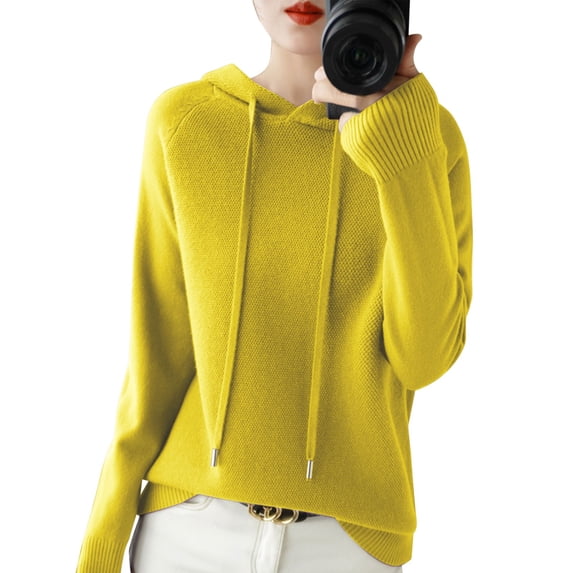 DHFJKG Womens Sweaters Knitted Hoodie Casual Solid Color Raglan Long Sleeve Soft Pullover Spring Comfortable Clothes For Ladies Warm Tops