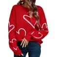 thumbnail image 1 of DHFJKG Womens Sweaters Oversized Knitted Pullover Heart Print Top Casual Long Sleeve Crewneck Spring Fall Outfits Stylish Tops, 1 of 6
