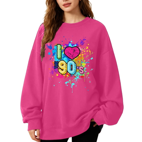 DHFJKG Womens Sweatshirt Crewneck Sweatshirt Letter Long Sleeve Oversized Drop Shoulder Casual Pullover Athleisure Tops