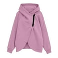 thumbnail image 1 of DHFJKG Womens Sweatshirt Hoodies Quarter Zip Long Sleeve Asymmetrical Design Irregular Hem Solid Color Hooded Pullover Comfort Tops, 1 of 3