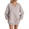 thumbnail image 1 of DHFJKG Womens Sweatshirt Oversized V Neck Long Sleeve Plain Sweatshirt Drop Shoulder Loose Fit Casual Pullover With Pocket Versatile Tops, 1 of 4