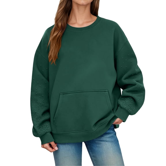 DHFJKG Womens Sweatshirt Solid Color Casual Pullover Bling Rhinestone Crewneck Long Sleeve Top Fall Winter Soft Tops