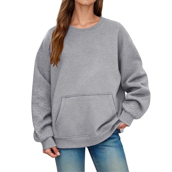 DHFJKG Womens Sweatshirt Solid Color Casual Pullover Bling Rhinestone Crewneck Long Sleeve Top Fall Winter Soft Tops