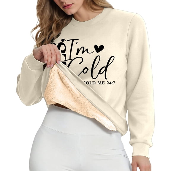 DHFJKG Womens Sweatshirt Winter Insulated Fuzzy Lining Crewneck Long Sleeve Letter Printed Casual Pullover Shirt Casual Daily Wear Thermal Classic Tops