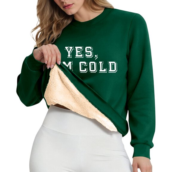 DHFJKG Womens Sweatshirt Winter Thick Fuzzy Lining Crewneck Long Sleeve Letter Printed Casual Pullover Shirt Casual Daily Wear Thermal Versatile Tops