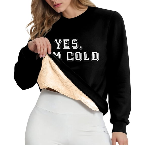 DHFJKG Womens Sweatshirt Winter Thick Fuzzy Lining Crewneck Long Sleeve Letter Printed Casual Pullover Shirt Casual Daily Wear Thermal Versatile Tops