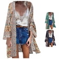 thumbnail image 1 of DHFJKG Womens Swim Cover Up Bohemian Cardigan Floral Printed Long Sleeve Loose Fit Open Front Tunic Summer Beach Coverup, 1 of 6