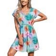 thumbnail image 1 of DHFJKG Womens Swimwear Cover Up Dress Floral Printed V Neck Short Sleeve Chiffon Mini Dress Coverups Summer Beach Vacation Clothes, 1 of 4