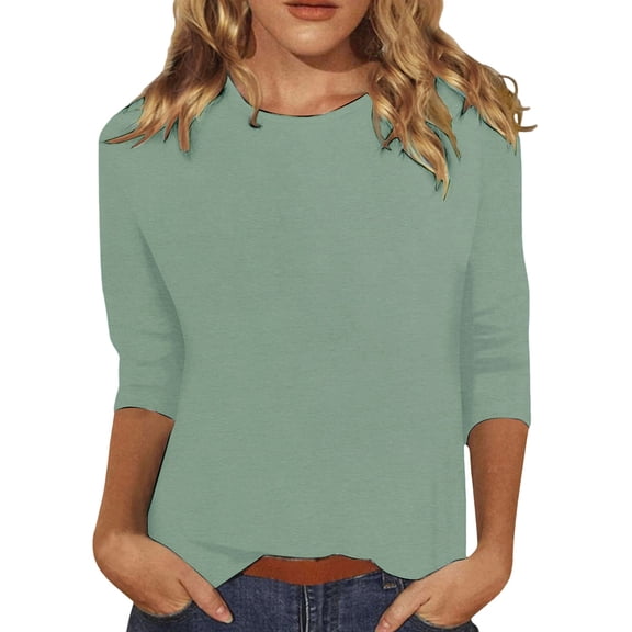 DHFJKG Womens T Shirt 3/4 Sleeve Round Neck Solid Color Top Comfortable Soft Basic Tee Blouse Daily Wear Versatile Tops