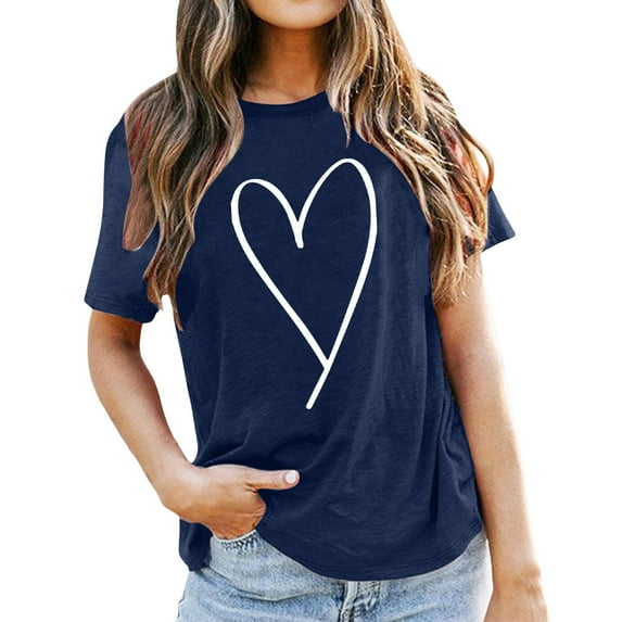 DHFJKG Womens T Shirt Heart Print Casual Comfortable Short Sleeve Tee Daily Wear Summer Outfits Crewneck Loose Fit Trendy Tops