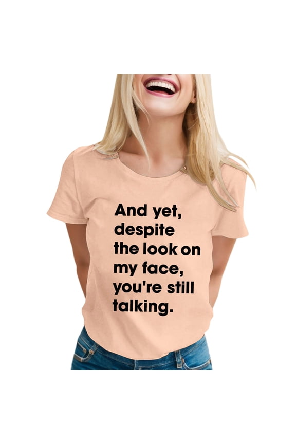 Womens T Shirts Short Sleeve Funny Letter Printed Loose Fit Crewneck Novelty Graphic Tees Casual Streetwear Versatile Tops