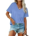 thumbnail image 1 of DHFJKG Womens T Shirts V Neck Short Sleeve Summer Tops Casual Basic Tees Trendy Clothing Loose Fit Pullover Stylish Tops, 1 of 9
