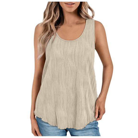 DHFJKG Womens Tank Top Textured Scoop Neck Sleeveless Loose Fit Summer Beach Shirts Casual Wear Curved Hem Basic Tops Stylish Cami Shirt