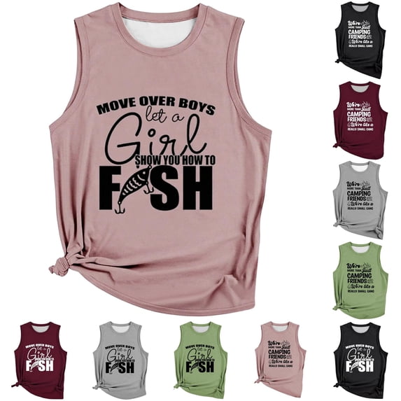 DHFJKG Womens Tank Top With Letter Print Sleeveless Camisole Loose Fit Crew Neck Summer Casual Lightweight Stylish Tops