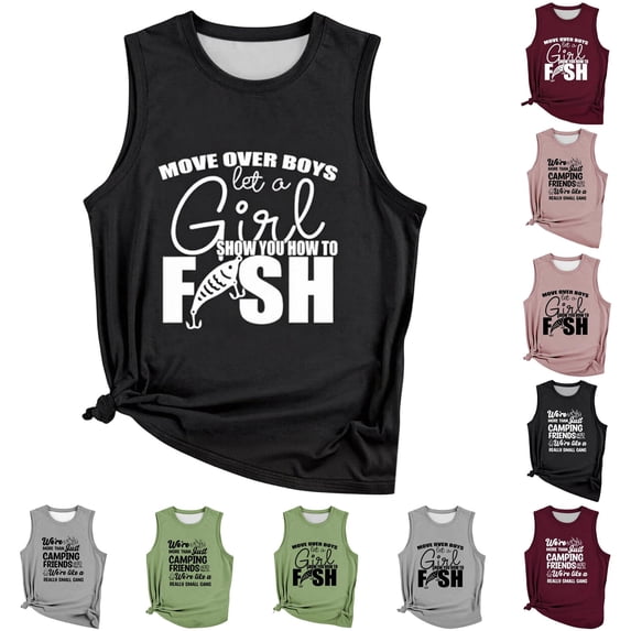 DHFJKG Womens Tank Top With Letter Print Sleeveless Camisole Loose Fit Crew Neck Summer Casual Lightweight Trendy Tops