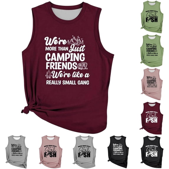 DHFJKG Womens Tank Top With Letter Print Sleeveless Camisole Loose Fit Crew Neck Summer Casual Lightweight Versatile Tops