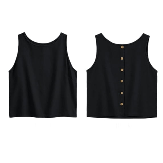 DHFJKG Womens Tank Tops Button Summer Sleeveless Cropped Tee Shirt Crew Neck Basic Outfits Work Dressy Clothes Stylish Top