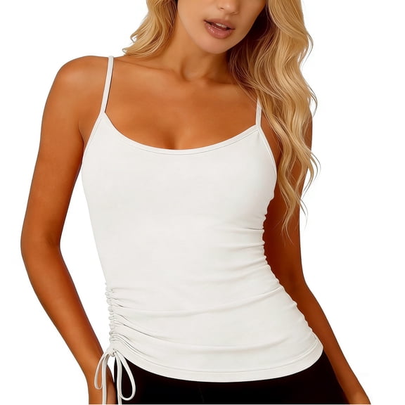 DHFJKG Womens Tank Tops With Built In Bra Adjustable Straps Scoop Neck Slim Fit Drawstring Camisole Sexy Trendy Top