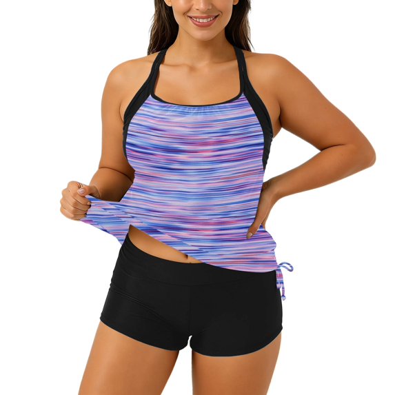 DHFJKG Womens Tankini Swimsuit Two Piece Beach Set High Waist Shorts Bottom Criss Cross Back Top Soft Beachwear