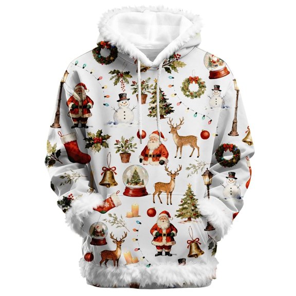 DHFJKG Womens Thermal Santa Hoodies Fuzzy Lining Long Sleeve Drawstring Fluffly Trim Hooded Sweatshirts Loungewear Casual Streetwear Top With Front Pocket Christmas Winter Versatile Jumper Tops