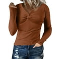 thumbnail image 1 of DHFJKG Womens V Neck Front Knotted Ribbed Sweater Slim Fit Solid Color Long Sleeve Bottoming Shirt Casual Classic Jumper Tops, 1 of 6