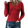 thumbnail image 1 of DHFJKG Womens V Neck Front Knotted Ribbed Sweater Slim Fit Solid Color Long Sleeve Bottoming Shirt Casual Comfort Jumper Tops, 1 of 6