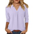 thumbnail image 1 of DHFJKG Womens V Neck T Shirt Loose Fit 3/4 Sleeve Solid Color Basic Tee Summer Breathable Linen Beach Vacation Clothes Comfy Tops, 1 of 5