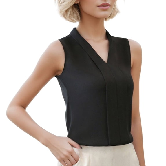 DHFJKG Womens V Neck T Shirts Sleeveless Tank Top Summer Office Shirts Chiffon Casual Work Dressy Blouses Solid Color Trendy Tops
