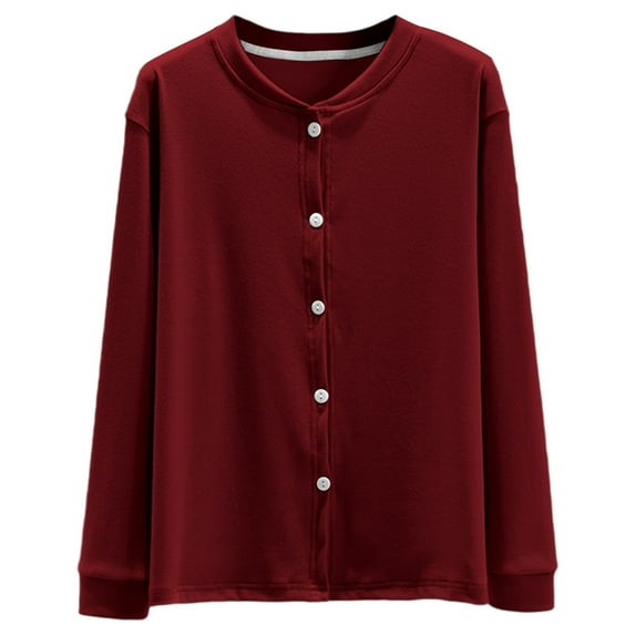 DHFJKG Womens Warm Thermal Tops Loose Fit Button Front Solid Color Cardigan For Home And Outdoors Soft Cozy Coat