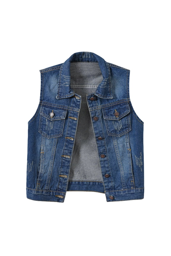 Womens Washed Denim Crop Vest Jacket Classic Junior Sleeveless V Neck Button Down Jean Jacket Cropped Top Cozy Coats