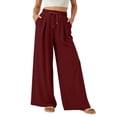 thumbnail image 1 of DHFJKG Womens Wide Leg Pants Jogging Bottoms Solid Color Drawstring Elastic Waist Loose Fit Pleated Summer Breathable Pants Soft Trousers, 1 of 6
