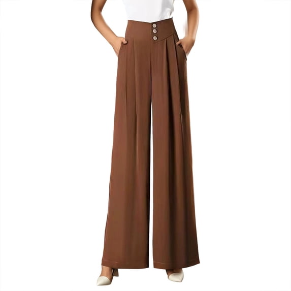 DHFJKG Womens Wide Leg Suit Pants Lightweight High Waist Floor-Length Solid Color Pleated Trousers Office Lady Cozy Trousers