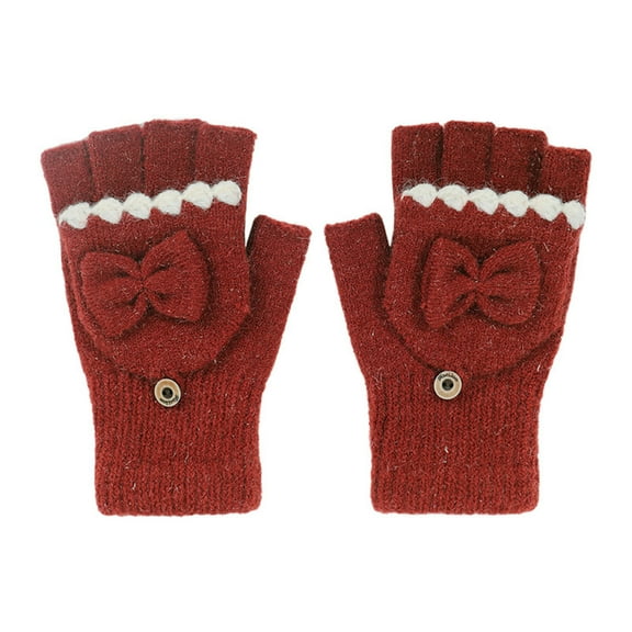DHFJKG Womens Winter Knitted Fingerless Gloves Thermal Insulation Warm Convertible Mittens Flap Cover With Bow Appliques Comfort Mitten