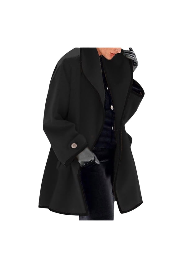 Womens Winter Long Overcoat Solid Color Shawl Collar Long Sleeve Casual Wool Cardigan Trench Jacket Warm Loose Fit Above Knee Outwear Stylish Coats